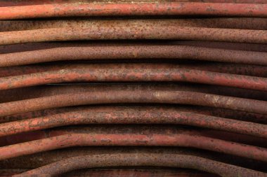Paslı çelik borular. Paslı metal arka plan, yakın çekim 