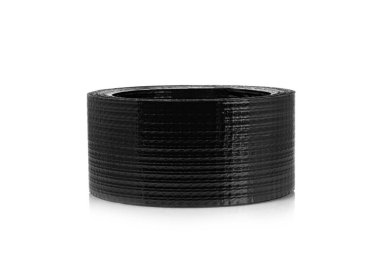 Beyaz arkaplanda yansıması olan siyah yapıştırıcı bant