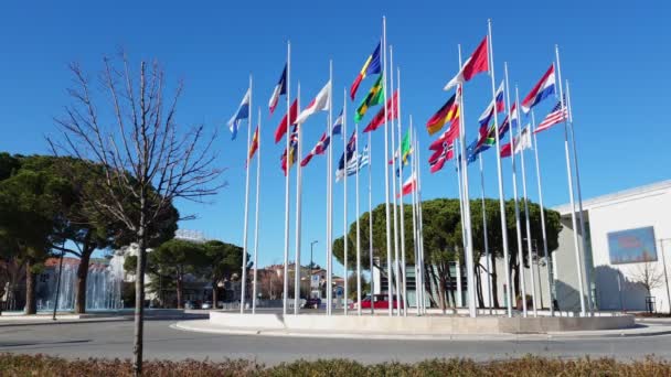 Banderas voladoras de la UE en un día soleado 4K — Vídeos de Stock