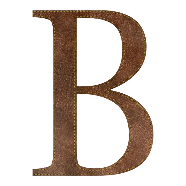 Letra B texturizada de cuero marrón con puntada amarilla, alfabeto de cuero, ilustración vectorial — Archivo Imágenes Vectoriales
