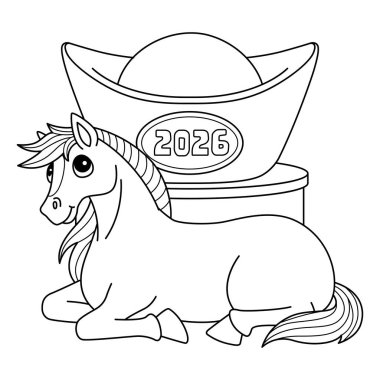 Çin altınlı At Yılı 'nın sevimli ve komik renkli bir sayfası. Çocuklar için saatlerce boyama eğlencesi sağlıyor. Bu sayfayı boyamak çok kolaydır. Küçük çocuklar ve yeni yürümeye başlayanlar için uygun.. 