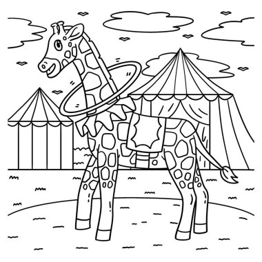 Hula Hoop 'lu bir sirk zürafasının sevimli ve komik renkli sayfası. Çocuklar için saatlerce boyama eğlencesi sağlıyor. Bu sayfayı boyamak çok kolaydır. Küçük çocuklar ve yeni yürümeye başlayanlar için uygun.. 