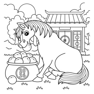 Mandarin 'lerle birlikte At Yılı' nın sevimli ve komik renkli sayfası. Çocuklar için saatlerce boyama eğlencesi sağlıyor. Bu sayfayı boyamak çok kolaydır. Küçük çocuklar ve yeni yürümeye başlayanlar için uygun..