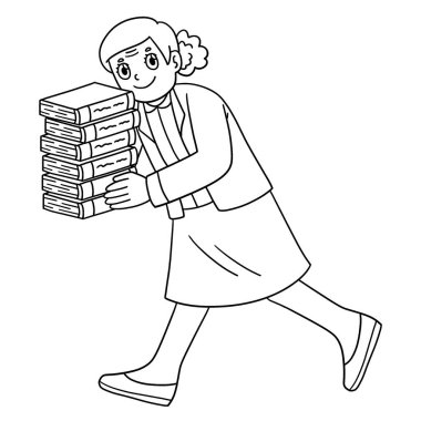 Kitapları taşıyan bir bayan öğretmenin sevimli ve komik renkli sayfası. Çocuklar için saatlerce boyama eğlencesi sağlıyor. Bu sayfayı boyamak çok kolaydır. Küçük çocuklar ve yeni yürümeye başlayanlar için uygun..