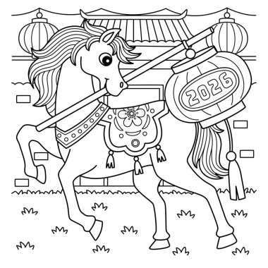 At Tutma Yılı 'nın sevimli ve komik bir renkli sayfası. Çocuklar için saatlerce boyama eğlencesi sağlıyor. Bu sayfayı boyamak çok kolaydır. Küçük çocuklar ve yeni yürümeye başlayanlar için uygun..