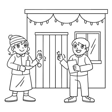 Las Posadas Çocukları Kapı Çalıyor 'un sevimli ve komik renkli bir sayfası. Çocuklar için saatlerce boyama eğlencesi sağlıyor. Bu sayfayı boyamak çok kolaydır. Küçük çocuklar ve yeni yürümeye başlayanlar için uygun..