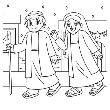 Mary ve Joseph rolünde Las Posadas People 'ın sevimli ve komik renkli bir sayfası. Çocuklar için saatlerce boyama eğlencesi sağlıyor. Bu sayfayı boyamak çok kolaydır. Küçük çocuklar ve yeni yürümeye başlayanlar için uygun..