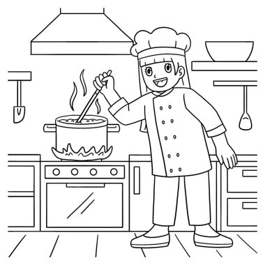 Çorbayı Karıştıran Kadın Aşçı 'nın sevimli ve komik renkli bir sayfası. Çocuklar için saatlerce boyama eğlencesi sağlıyor. Bu sayfayı boyamak çok kolaydır. Küçük çocuklar ve yeni yürümeye başlayanlar için uygun..