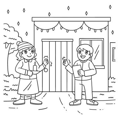 Las Posadas Çocukları Kapı Çalıyor 'un sevimli ve komik renkli bir sayfası. Çocuklar için saatlerce boyama eğlencesi sağlıyor. Bu sayfayı boyamak çok kolaydır. Küçük çocuklar ve yeni yürümeye başlayanlar için uygun..