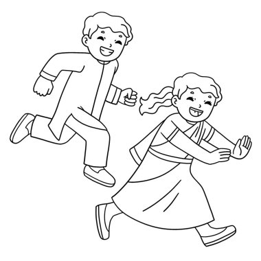 Raksha Bandhan Kardeşler 'in kovalamaca oynadığı sevimli ve komik renkli bir sayfa. Çocuklar için saatlerce boyama eğlencesi sağlıyor. Bu sayfayı boyamak çok kolaydır. Küçük çocuklar ve yeni yürümeye başlayanlar için uygun..