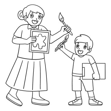 Sanat sınıfındaki bir bayan öğretmenin sevimli ve komik renkli sayfası. Çocuklar için saatlerce boyama eğlencesi sağlıyor. Bu sayfayı boyamak çok kolaydır. Küçük çocuklar ve yeni yürümeye başlayanlar için uygun..