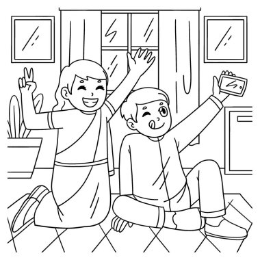 Raksha Bandhan kardeşlerin resim çektiği sevimli ve komik renkli bir sayfa. Çocuklar için saatlerce boyama eğlencesi sağlıyor. Bu sayfayı boyamak çok kolaydır. Küçük çocuklar ve yeni yürümeye başlayanlar için uygun.. 