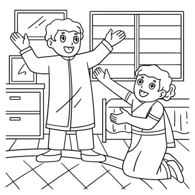 Hikayeler anlatan Raksha Bandhan Kardeşler 'in sevimli ve komik renkli sayfası. Çocuklar için saatlerce boyama eğlencesi sağlıyor. Bu sayfayı boyamak çok kolaydır. Küçük çocuklar ve yeni yürümeye başlayanlar için uygun.. 