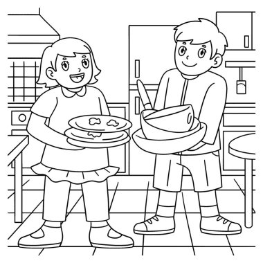 Şef Çocuklar Kullanılmış Tabakları Topluyor 'un sevimli ve komik renkli bir sayfası. Çocuklar için saatlerce boyama eğlencesi sağlıyor. Bu sayfayı boyamak çok kolaydır. Küçük çocuklar ve yeni yürümeye başlayanlar için uygun..