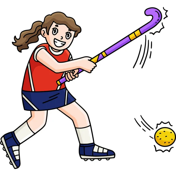 Bu karikatür klibinde bir Field Hockey Kadın Oyuncu Vurucu Top illüstrasyonunu gösteriyor.. 