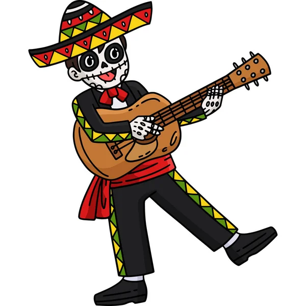 Bu karikatür parçası Dia de los Muertos Skeleton Boy 'un gitar resimlerini gösteriyor..