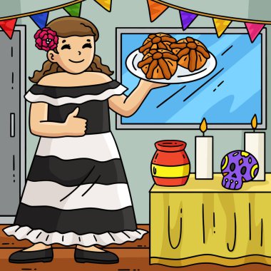 Bu karikatür, Pan De Muerto 'nun çizdiği Dia de los Muertos Anne' yi gösteriyor..
