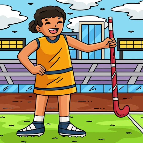 Bu karikatür klibi Field Hockey Kadın Oyuncu Tutucu Çubuğu illüstrasyonunu gösterir.