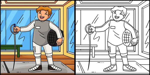 Bu boyama sayfasında Sabre ve Miğferli Eskrim Eskrimcisi var. Bu illüstrasyonun bir tarafı renkli ve çocuklar için bir ilham kaynağı..