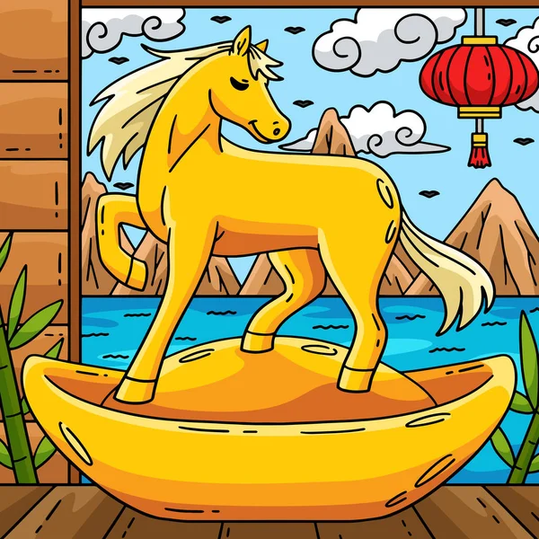 Bu karikatür, bir At Yılı 2026 'yı ve bir Altın Küre illüstrasyonunu gösteriyor..