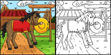 Bu boyama sayfası Gong 'la birlikte At 2026 yılını gösteriyor. Bu illüstrasyonun bir tarafı renkli ve çocuklar için bir ilham kaynağı..