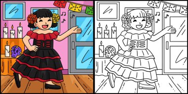 Bu boyama sayfasında Dia de los Muertos Kız Şarkı Söylüyor. Bu illüstrasyonun bir tarafı renkli ve çocuklar için bir ilham kaynağı..