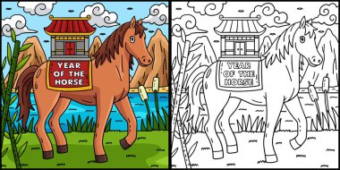 Bu boyama sayfası At 2026 Çin Tapınağı 'nı gösteriyor. Bu illüstrasyonun bir tarafı renkli ve çocuklar için bir ilham kaynağı..