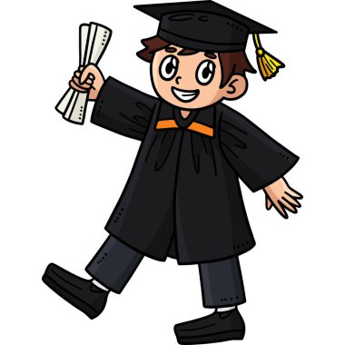 Bu karikatür, diploma illüstrasyonlu Mutlu Mezuniyet Çocuğu gösteriyor..