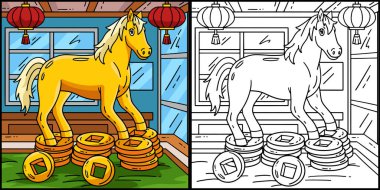 Bu renklendirme sayfası Madeni Paralar 2026 yılını gösteriyor. Bu illüstrasyonun bir tarafı renkli ve çocuklar için bir ilham kaynağı..