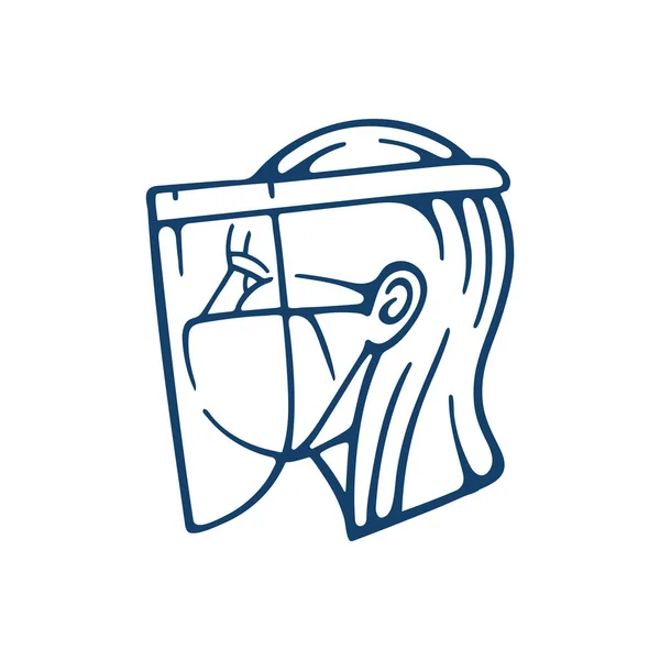 Handgezeichneter Menschlicher Kopf Profil Mit Schutzausrüstung Für Gesicht Haut Und — Stockvektor