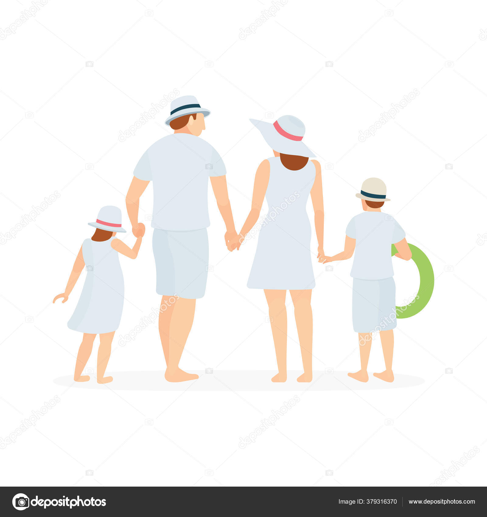 幸せな家族の概念 お父さん お母さん 娘のベクトルイラストが描かれています 白い夏服の家族 集合の一部 ストックベクター C Jakel