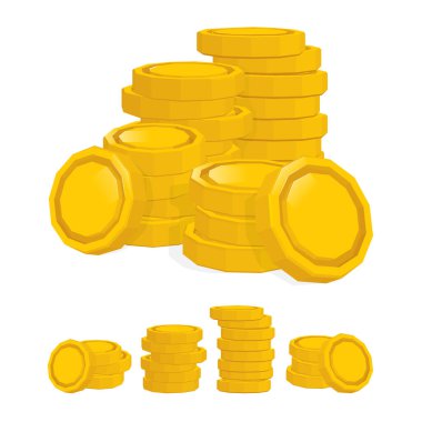 Altın para yığını. Altın sikkeler vektör çizimleri beyaz arkaplanda izole edildi. Bankacılık, finans ve kumar konsepti. Kümenin bir parçası. 
