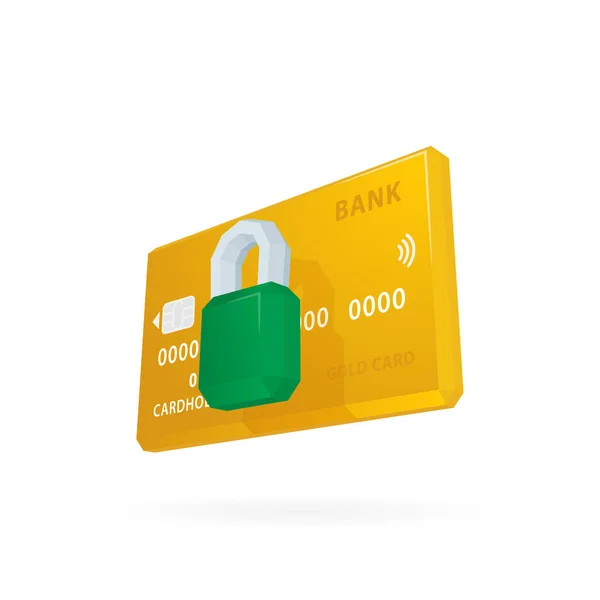 Bank Goldene Plastikkarte Und Grünes Vorhängeschloss Gesicherte Kredit Oder Karte — Stockvektor