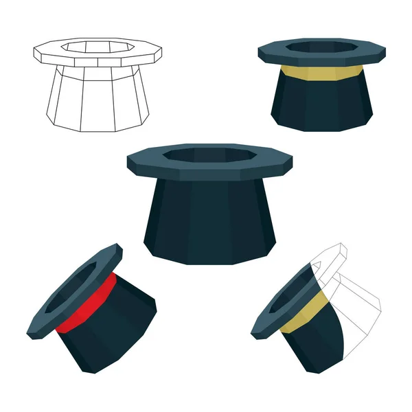 Magisk Hatt Set Med Polygonala Magiska Hattar Som Olika Bilder — Stock vektor