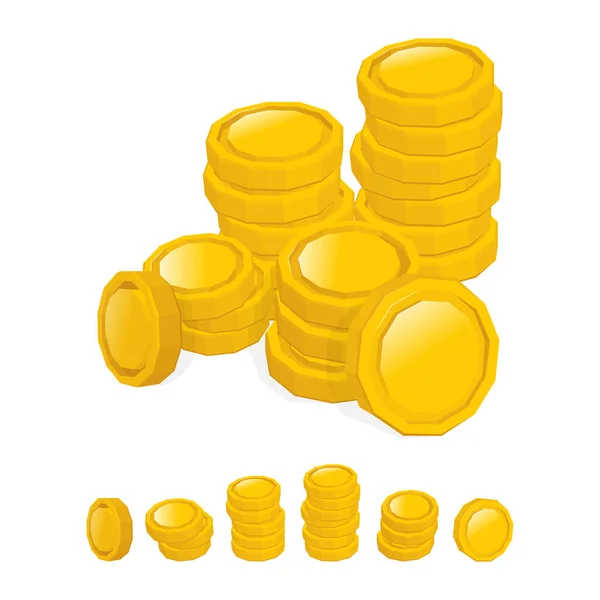 Golden Coins Stack Golden Coins Vector Illustrations Set Isolated White — Stock Vector