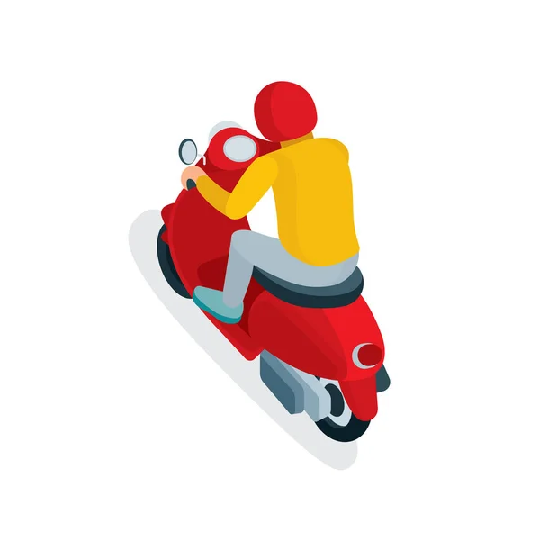 Kasklı Genç Adam Scooter Kullanıyor Motosiklet Süren Erkek Karakterin Üst — Stok Vektör