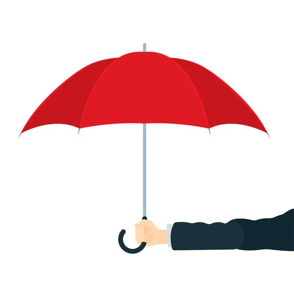 Hand Umbrella Male Hand Holding Red Umbrella Vector Illustration Insurance — Stock Vector