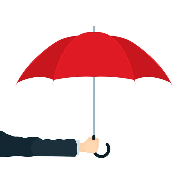 Hand Umbrella Male Hand Holding Red Umbrella Vector Illustration Insurance — Stock Vector