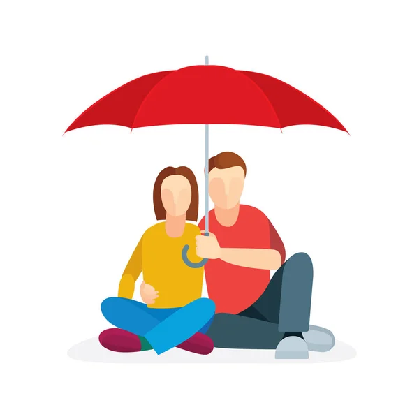 Young Family House Concept Couple Sitting Floor Umbrella Vector Illustration — Stock Vector