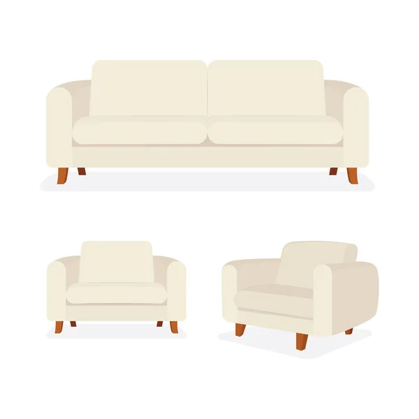 Moderna Colección Ilustraciones Vectoriales Sofá Sillones Muebles Suaves Cómodos Acogedores — Vector de stock