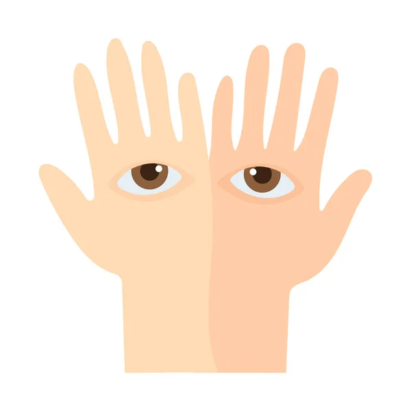 起了手的手掌与所有看得见的眼睛矢量插图 灵性的手 手掌上有眼睛 屏幕的一部分 — 图库矢量图片
