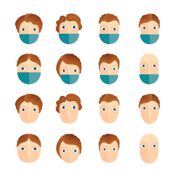 Los Grupos Personas Máscaras Médicas Abstracto Vector Concepto Ilustraciones Colección — Vector de stock