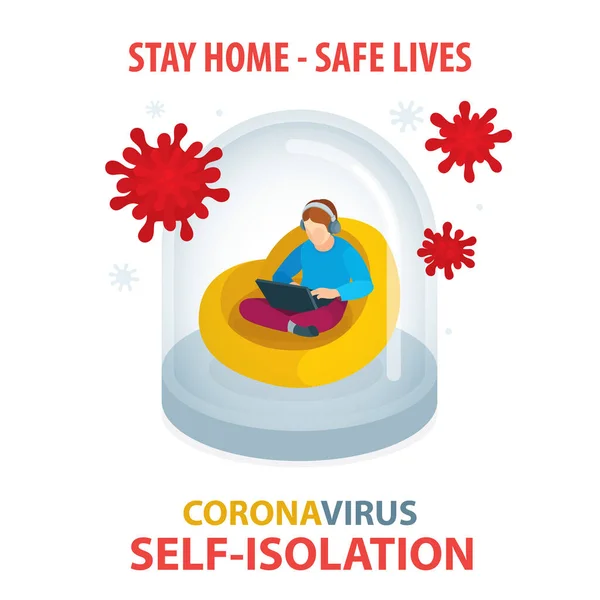 Corona Virus Zelf Isolatie Concept Vector Illustratie Cartoon Karakter Onder — Stockvector