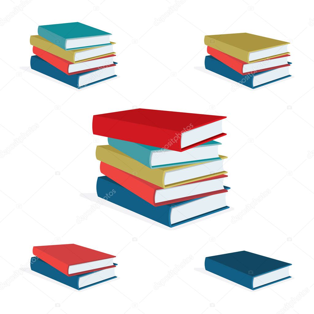 Books stack vector illustration set. Pile of books. Hardback books composition. Part of set.