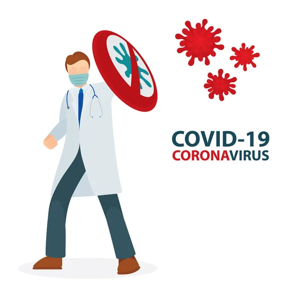 Doctor Con Escudo Protegido Covid Corona Virus Lucha Protección Concepto — Vector de stock