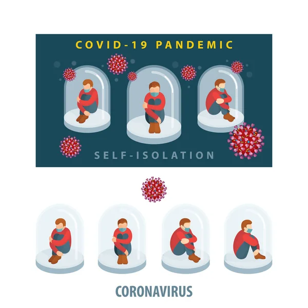 Πανδημία Covid Κοινωνική Απόσταση Αυτοαπομόνωση Cornavirus Εικόνα Διάνυσμα Έννοια Καθίσματα — Διανυσματικό Αρχείο