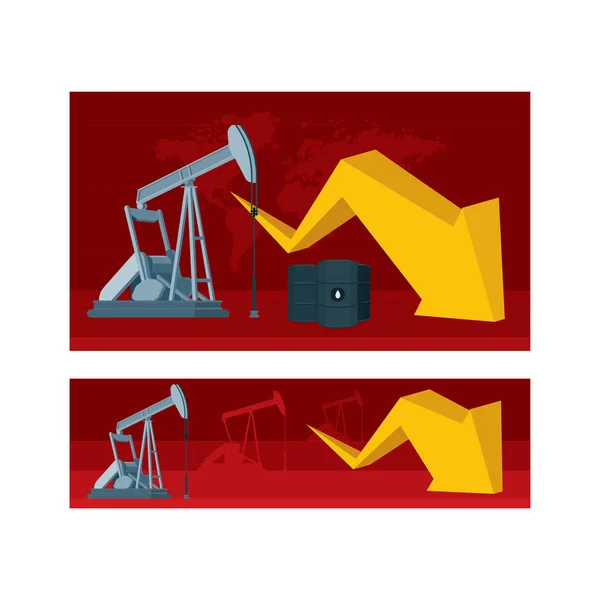 Ölförderung Und Preissenkungskonzept Ölindustrie Pumpen Weltkarte Pfeil Gesät Rückgang Der — Stockvektor