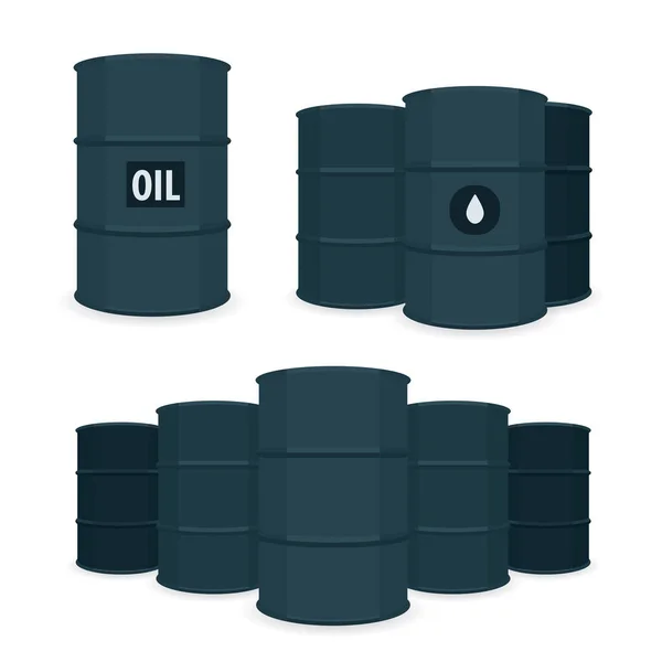 Ölfässer Schwarze Ölfässer Vektor Illustrationen Gesetzt — Stockvektor