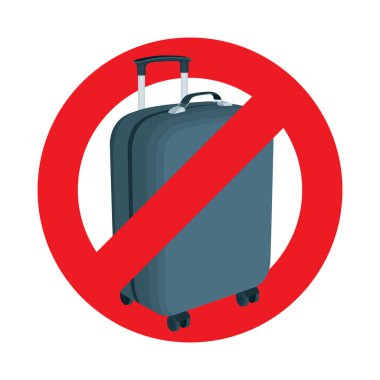 Bagaj sembolü. Kırmızı yasaklı vektör işaretli bavul. Kargoyu durdurun. Seyahat dikkat konsepti ikonu. Kümenin bir parçası.