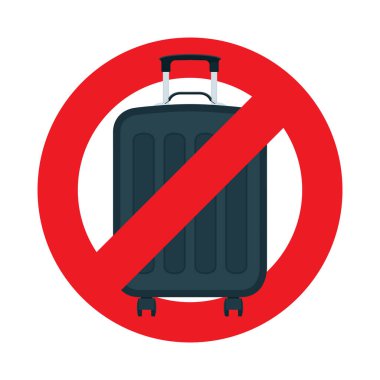 Bagaj sembolü. Kırmızı yasaklı vektör işaretli bavul. Kargoyu durdurun. Seyahat dikkat konsepti ikonu. Kümenin bir parçası.